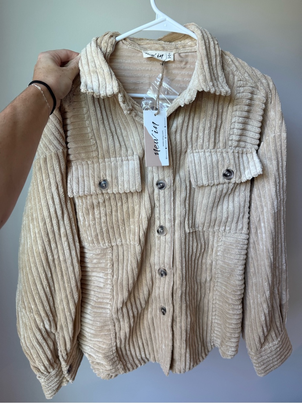 Naked Wardrobe Cream Corduroy Button-Front Shirt Jacket